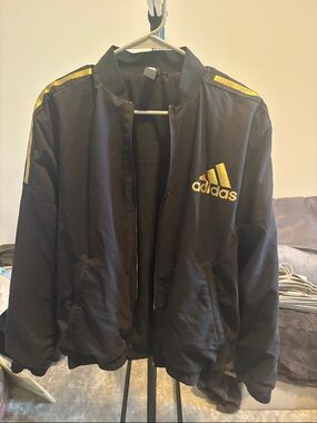 adidas Black Bomber Jacket with Yellow Trim